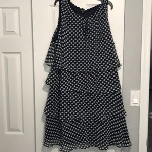 Navy Polka Dot Tiered Dress (E7)